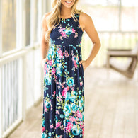 Women’s navy floral maxi dress - Empress Dresses