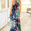 Women’s navy floral maxi dress - Empress Dresses